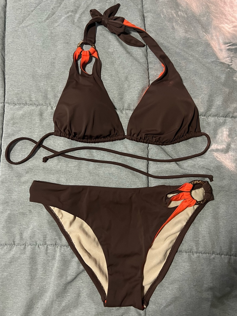 Victoria’s Secret Brown & Orange Two-Piece Bikini Set (Top-L/Bottom-M)